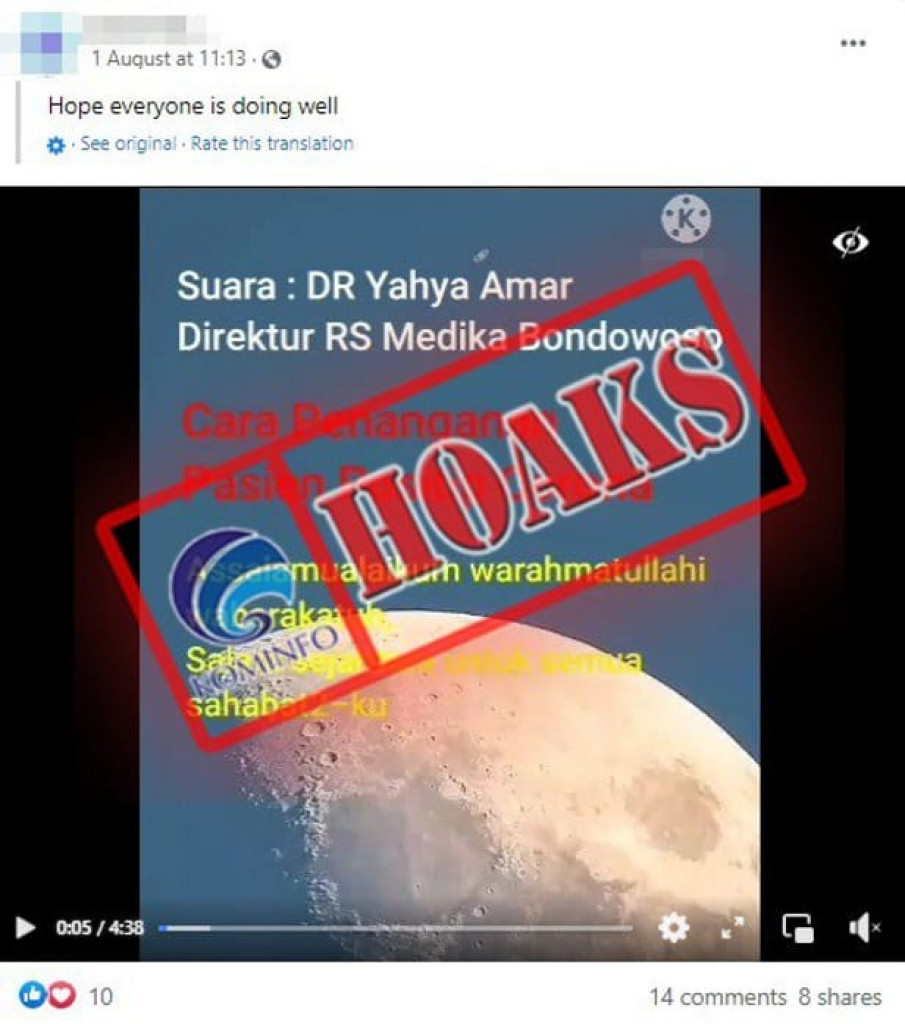 [HOAKS] Video Pesan Suara dari Direktur RS Medika Bondowoso dr. Yahya Amar